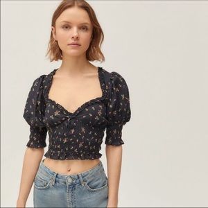 Urban outfitters may smocked puff sleeve